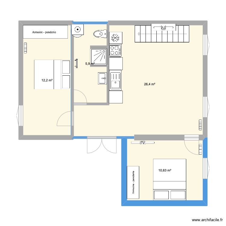 Deux Pièces. Plan de 0 pièce et 0 m2 Deux Pièces. Plan de 0 pièce et 0 m2