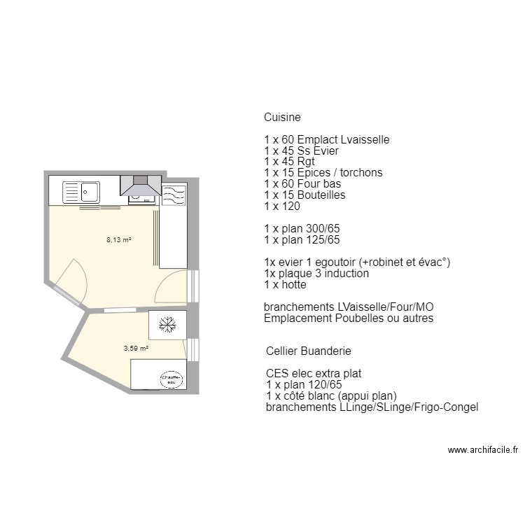 336BTSCcuisArCBuand. Plan de 2 pièces et 12 m2