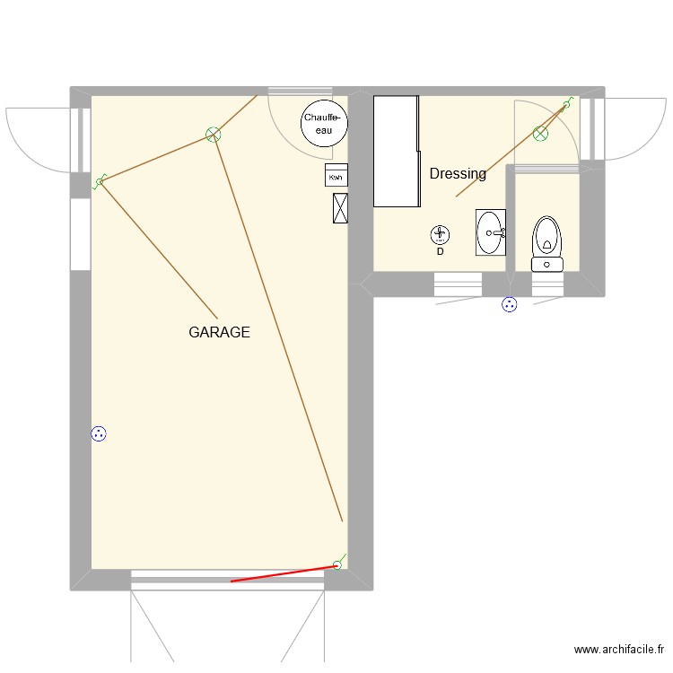 ELEC BUANDERIE GARAGE. Plan de 3 pièces et 24 m2