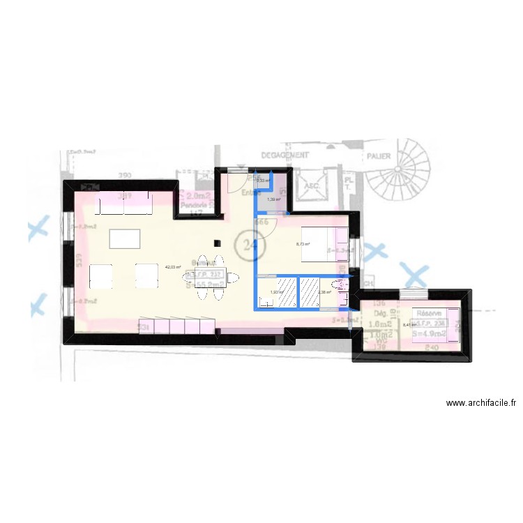 SDNI. Plan de 7 pièces et 65 m2