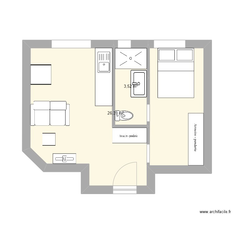 34 Villeneuve Mathieu 3. Plan de 2 pièces et 30 m2