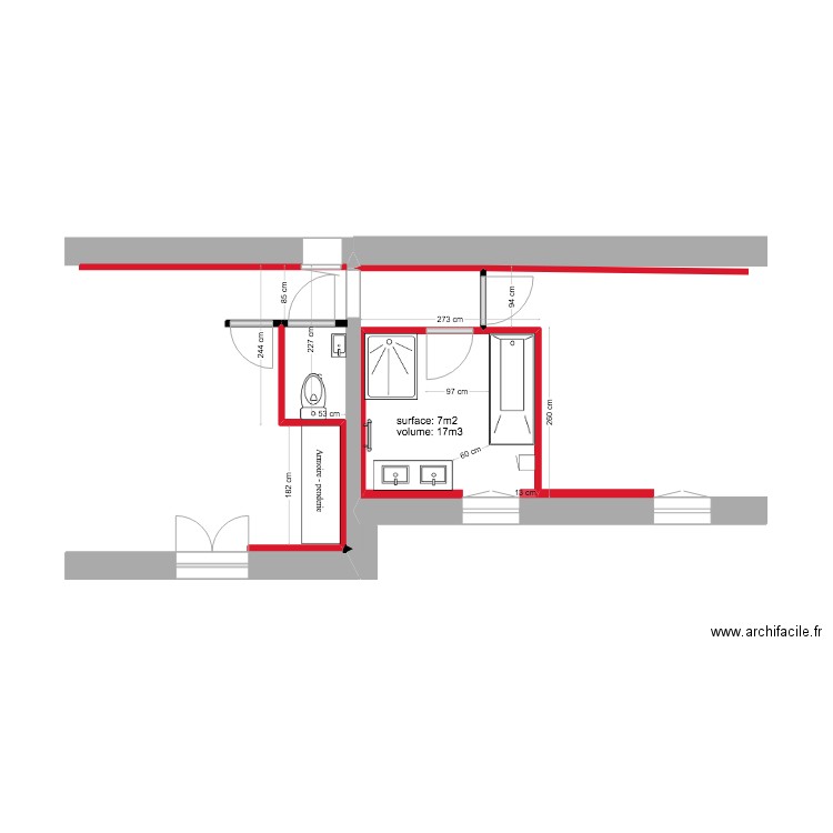 plan sdb + wc etage 1/25°. Plan de 0 pièce et 0 m2