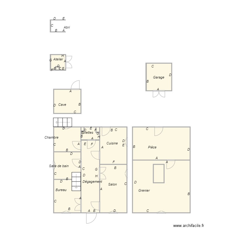 Croquis GOAZIOU amiante2. Plan de 16 pièces et 43 m2