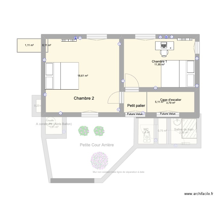 Plan ferme - Bat principale (rdc et etage). Plan de 13 pièces et 82 m2