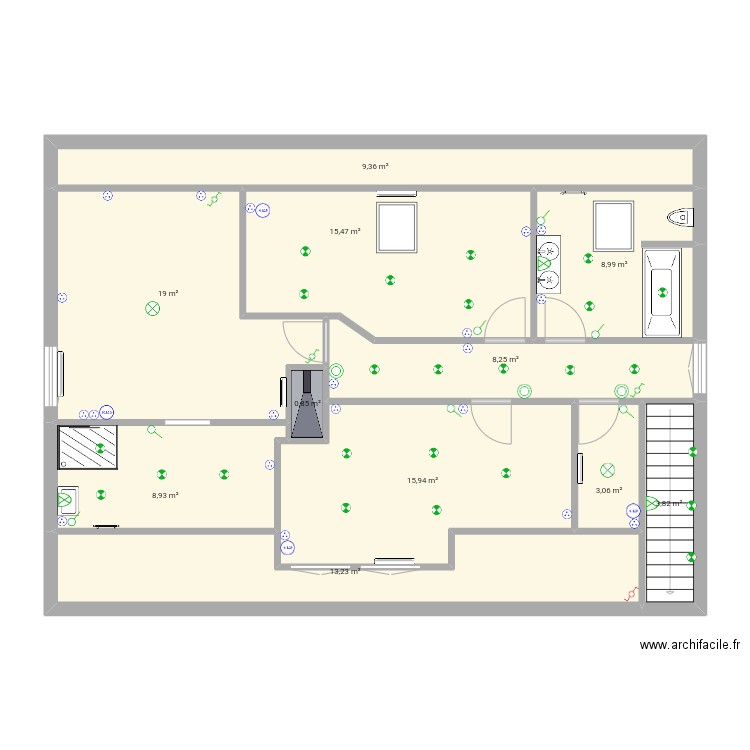 projet oissel etage maj elec. Plan de 11 pièces et 107 m2