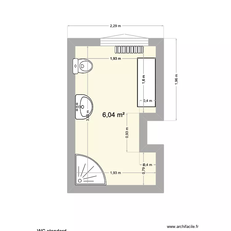 Salle de bain. Plan de 1 pièce et 6 m²