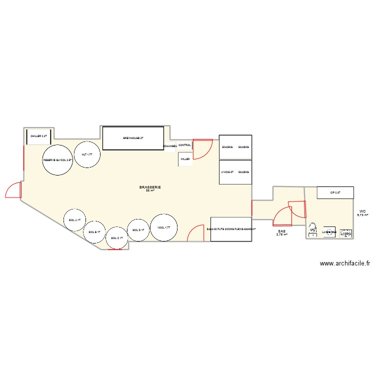 BRASSERIE CONCEPTION. Plan de 3 pièces et 65 m2