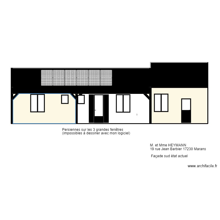 Façade sud future. Plan de 10 pièces et 73 m2