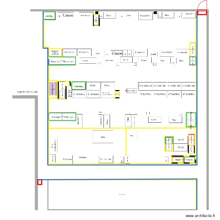 Réorganisation CAPETIEN/PORTE HABIT/ BOWLING. Plan de 20 pièces et 58 m2