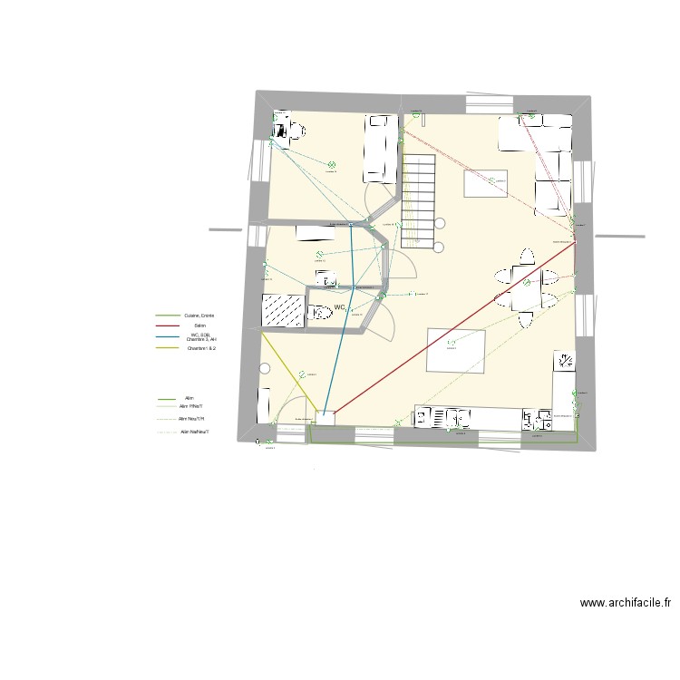 PLAN RDC 3eme VOLET alternatif 4 ELEC LUMIERE vierge. Plan de 8 pièces et 148 m2