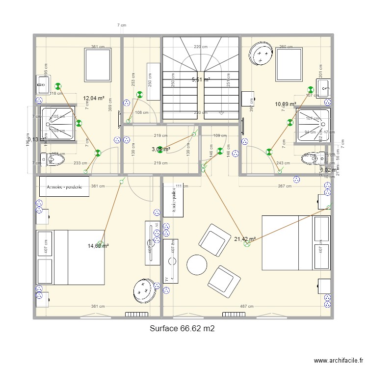 Dubessay 2eme etage surface 1. Plan de 8 pièces et 67 m2