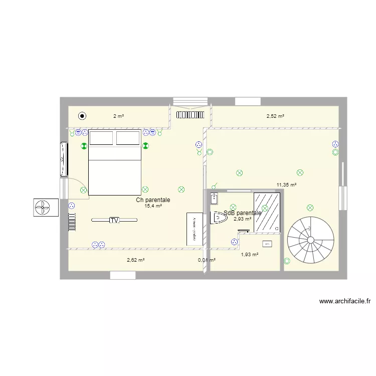 chambre parentale &eacute;tage sous comble. Plan de 