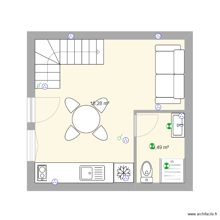 Saisy 2. Plan de 2 pièces et 22 m2