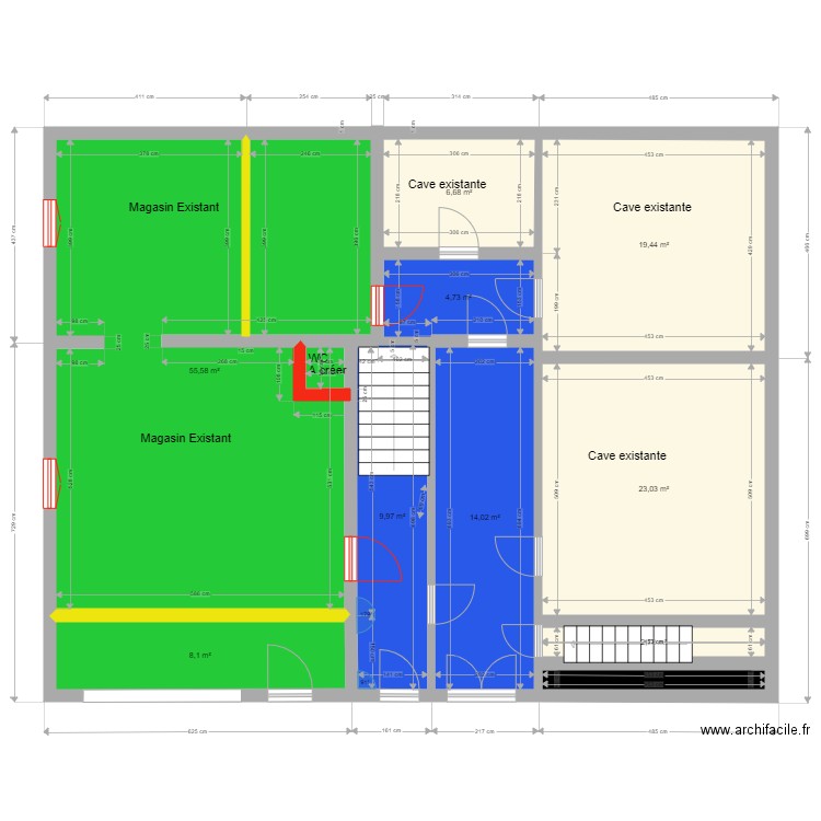 Plan RDC Evouettes avec code couleur . Plan de 10 pièces et 146 m2