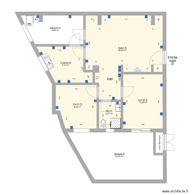 Projet Ghazela Appt D. Plan de 8 pièces et 89 m2