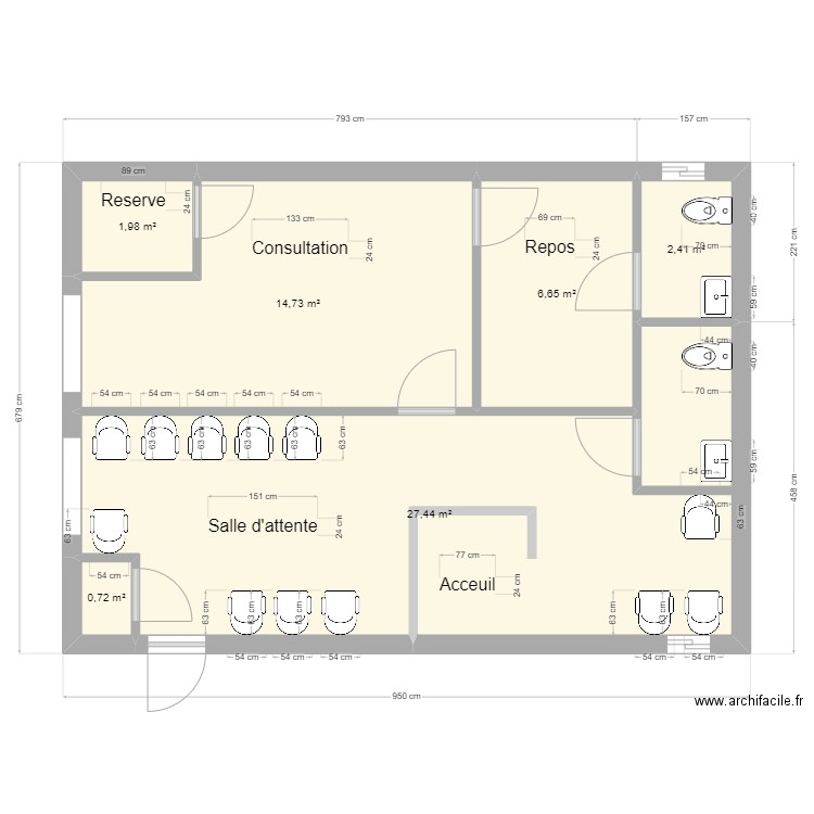 projet Sylvain. Plan de 6 pièces et 54 m2