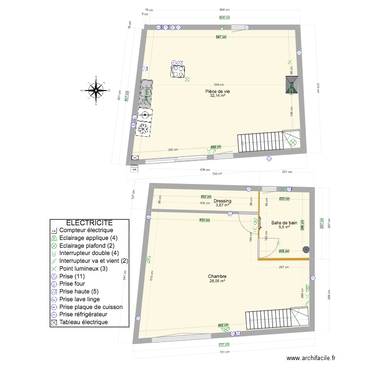 Shema électrique. Plan de 4 pièces et 69 m2