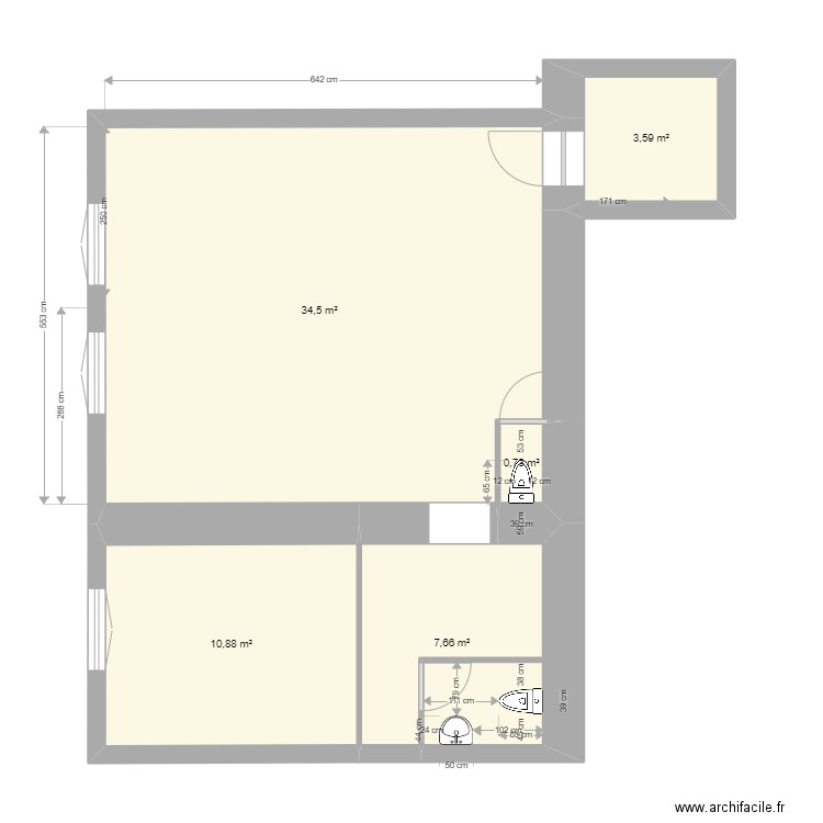 Plan 1er étage patisserie (ancien). Plan de 5 pièces et 57 m2