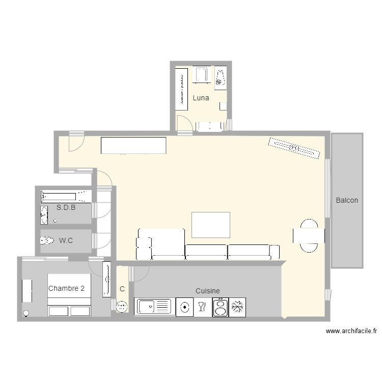 appartement 54m2. Plan de 0 pièce et 0 m2