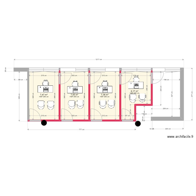 Projet DDETS. Plan de 4 pièces et 28 m2