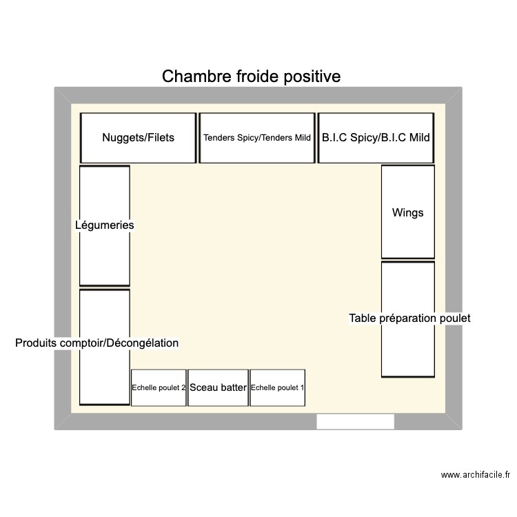 Chambre froide positive. Plan de 1 pièce et 30 m2