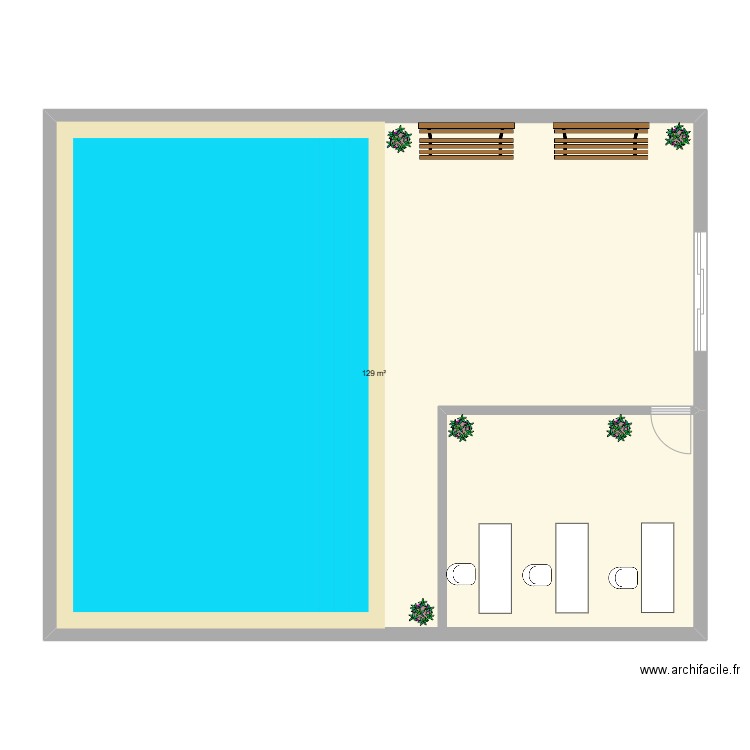 piscine. Plan de 1 pièce et 129 m2
