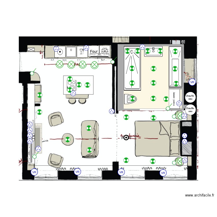 Barre 2. Plan de 1 pièce et 10 m2