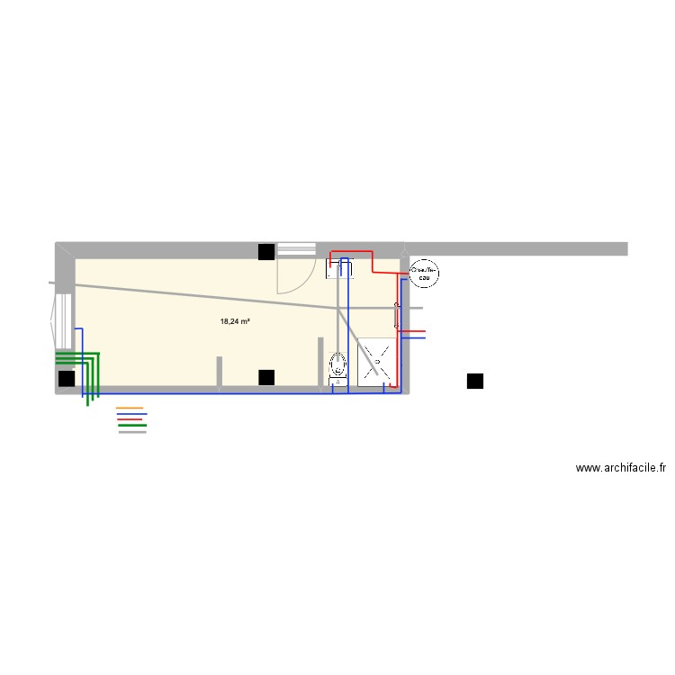 quarto esgoto. Plan de 1 pièce et 18 m2