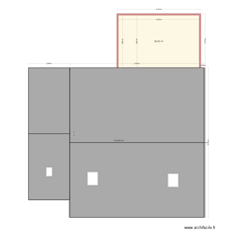 MAISON. Plan de 1 pièce et 114 m2