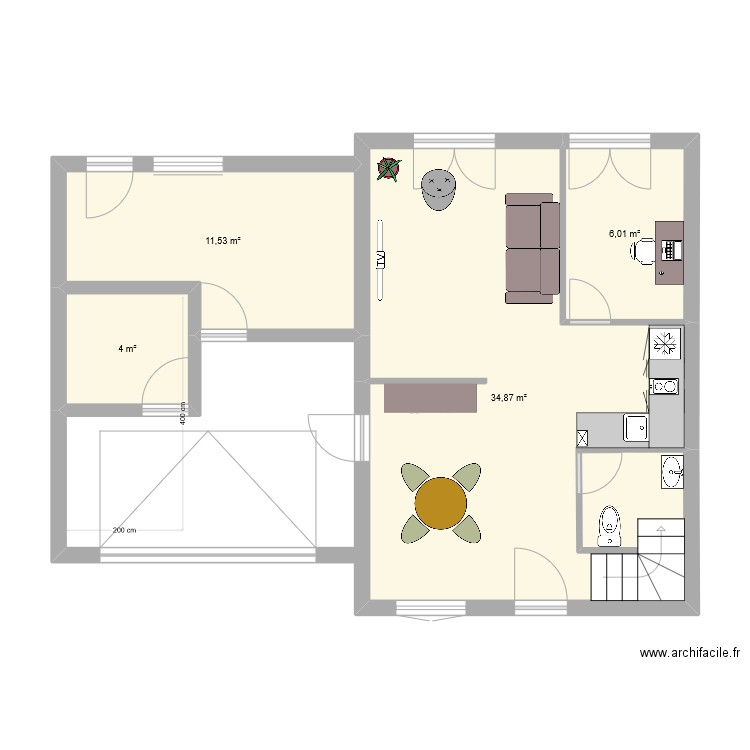 Garage. Plan de 4 pièces et 56 m2