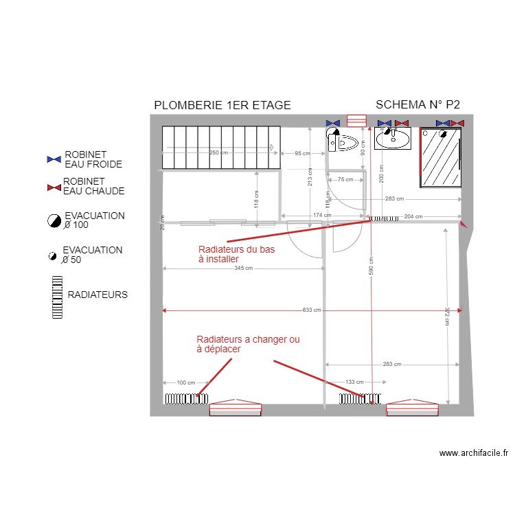 PLOMBERIE 1ER ETAGE. Plan de 6 pièces et 36 m2