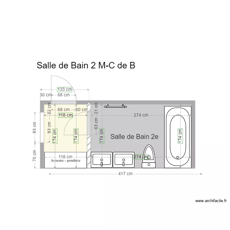 Salle de bain 2. Plan de 