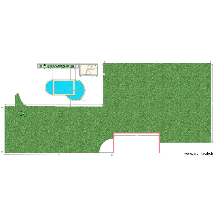piscine blr n 2 plus arrosage jardin avec cotation. Plan de 0 pièce et 0 m2