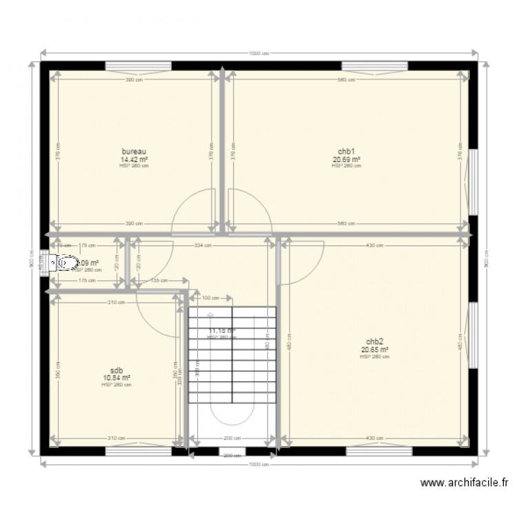 et1. Plan de 6 pièces et 80 m2