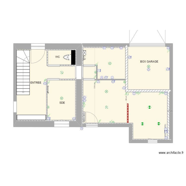 Réseaux Elec. Plan de 9 pièces et 48 m2