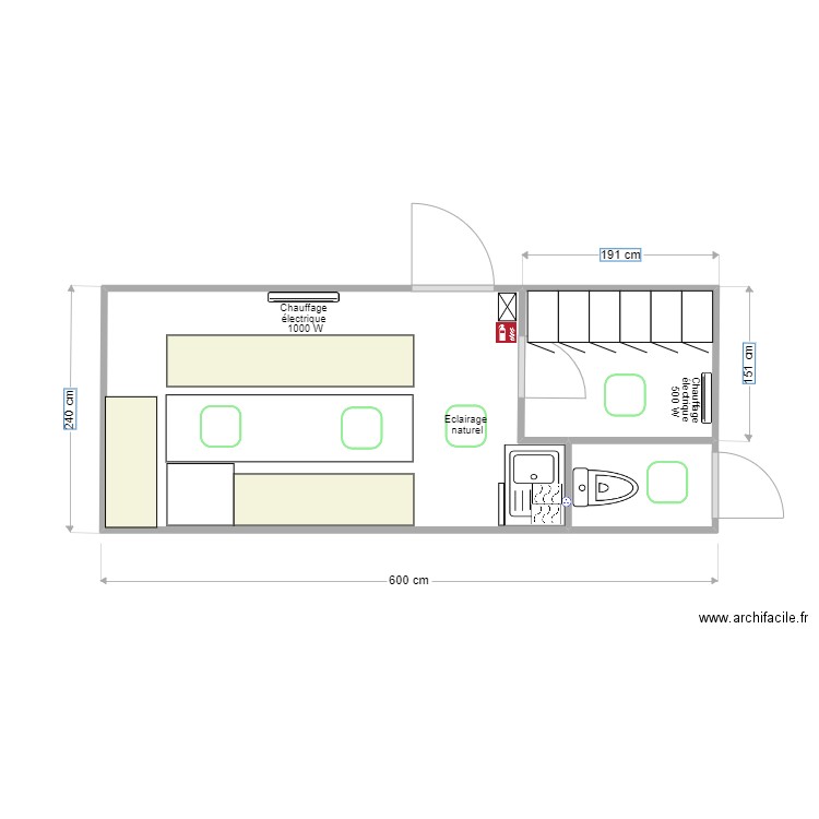 BVA 01. Plan de 3 pièces et 13 m2