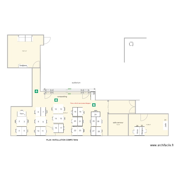 open space auditorium 7ème. Plan de 4 pièces et 118 m2