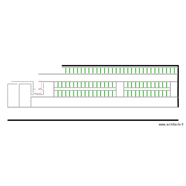 batiment laitier v1. Plan de 6 pièces et 42 m2