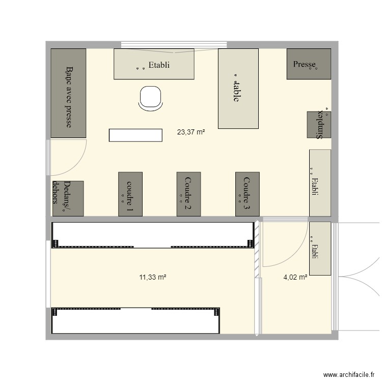 atelier 1. Plan de 3 pièces et 39 m2