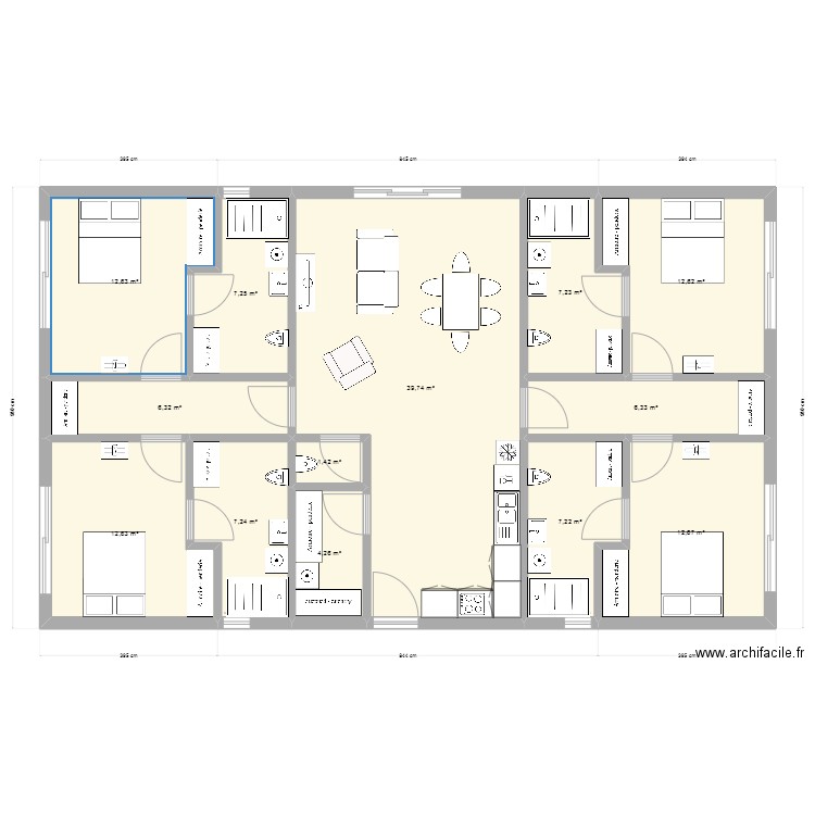 maison partagée 4 T2. Plan de 0 pièce et 0 m2
