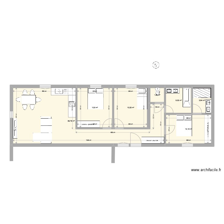 Aménagement T4. Plan de 7 pièces et 81 m2