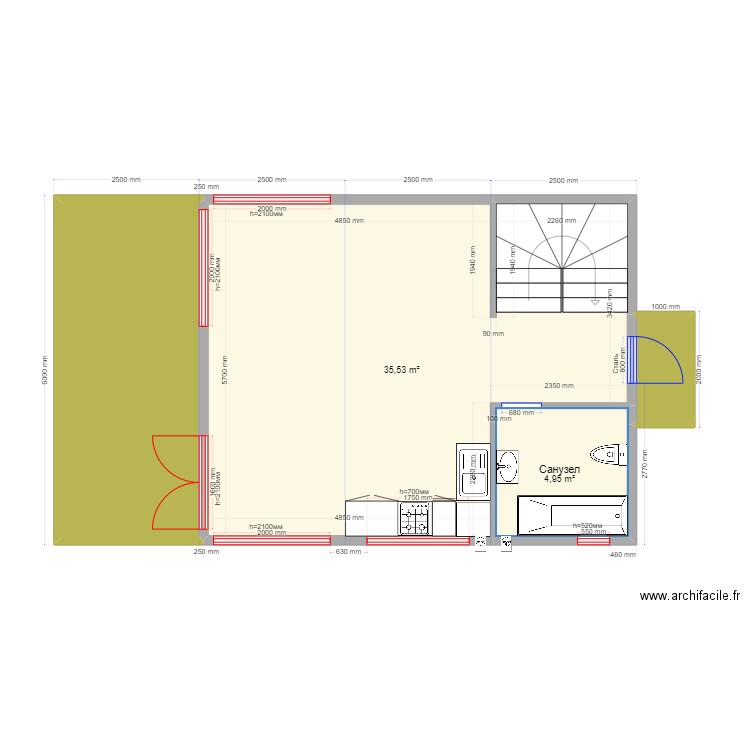  75 222. Plan de 9 pièces et 95 m2