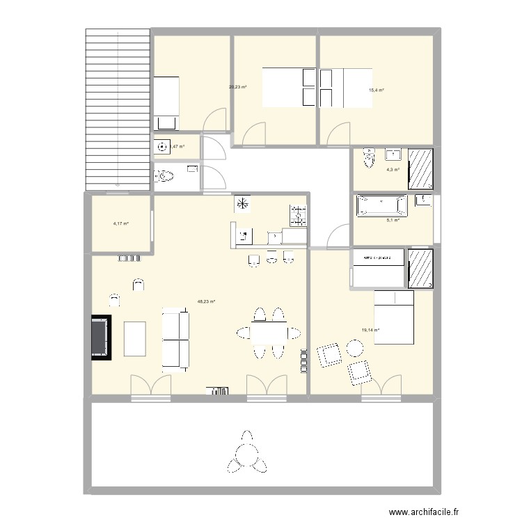 local cannes 1 er étage. Plan de 8 pièces et 118 m2