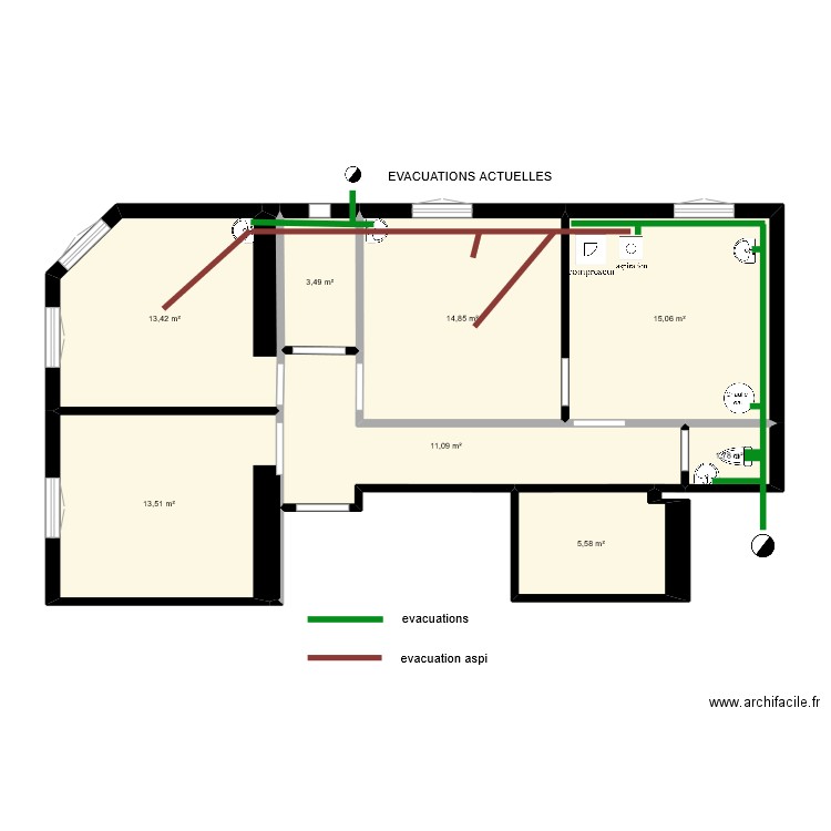 CABINET Evacuations . Plan de 8 pièces et 79 m2