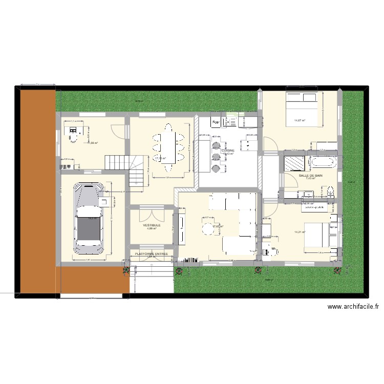 Plan A - Maison 12 x 20. Plan de 10 pièces et 121 m2