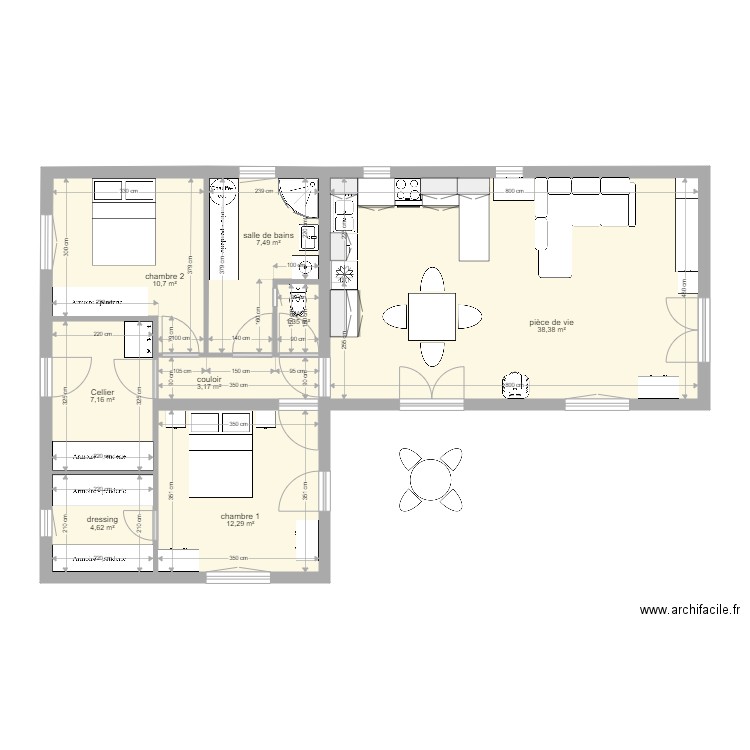 AVION 85 m2 2ch. Plan de 0 pièce et 0 m2