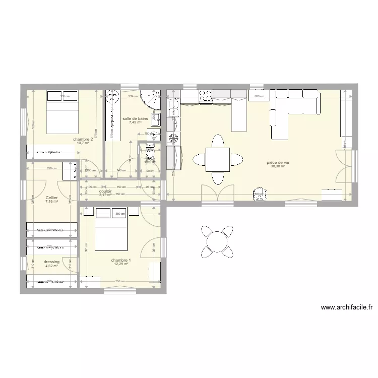AVION 85 m2 2ch. Plan de 