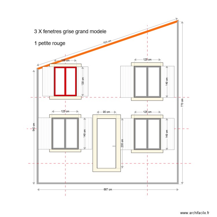 Facade OUEST BATIMENT porte relevé. Plan de 1 pièce et 42 m2