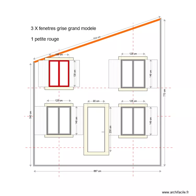 Facade OUEST BATIMENT porte relev&eacute;. Plan de 