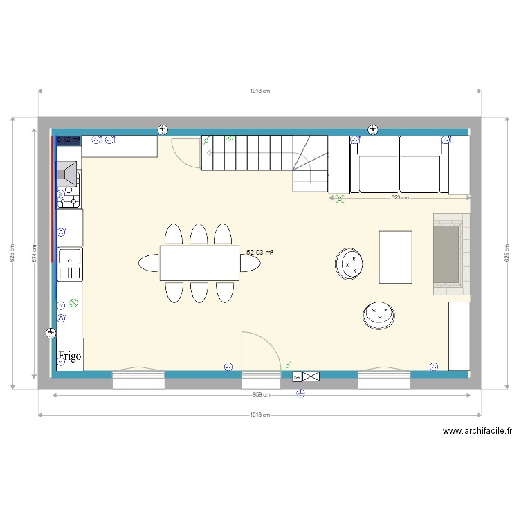 rdc marzan. Plan de 2 pièces et 56 m2